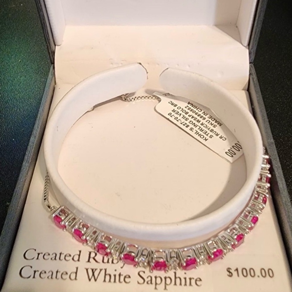 Sterling Silver and Pink Gem Bracelet